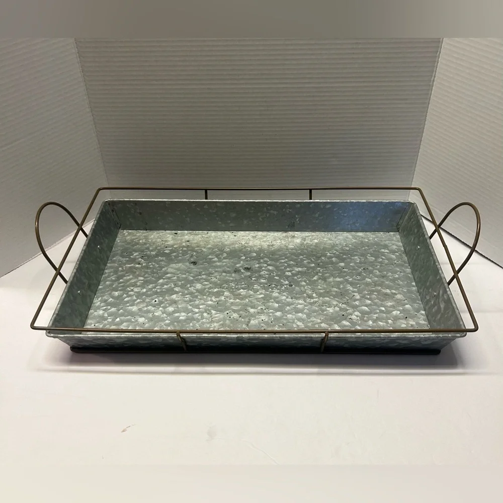 Crofton Metal Serving Tray Metal Trim‎ With Handles 19.5”x11.5”x3”